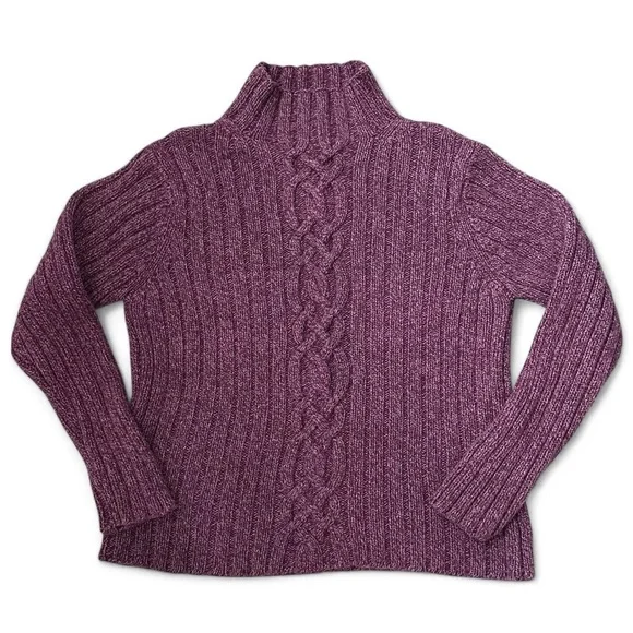 L.L. Bean mock turtleneck fisherman / cable knit sweater - Picture 1 of 5